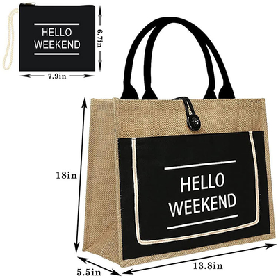 Good price Printed Shopping Jute Tote Bags Organic Burlap Beach Bag online