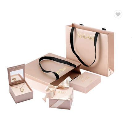 Good price Small Rose Pink CMYK Fancy Gift Paper Bag Packaging Carrier With Ribbon Handles 230gsm online